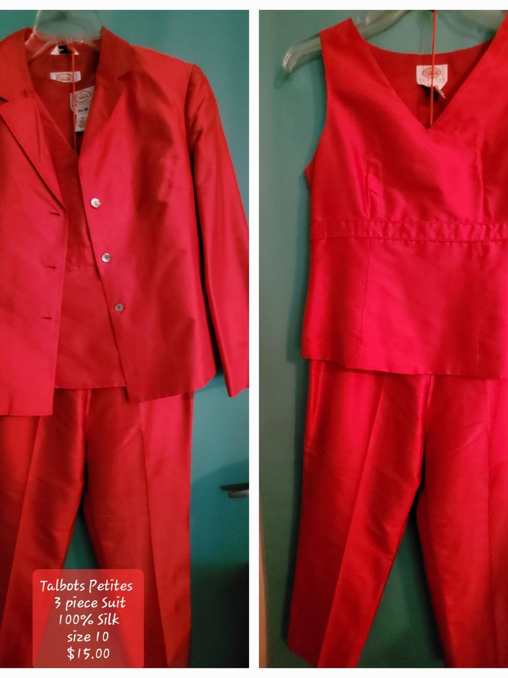Talbots Red Silk Three-Piece Pantsuit